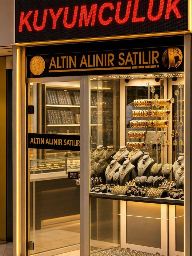 Çelebioğlu Kuyumculuk altın bilezik ve kolye vitrini – Perpa kuyumcu